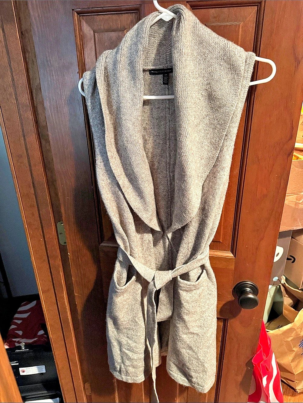 White House Black Market Tie-Waist Sweater Vest Gray XS